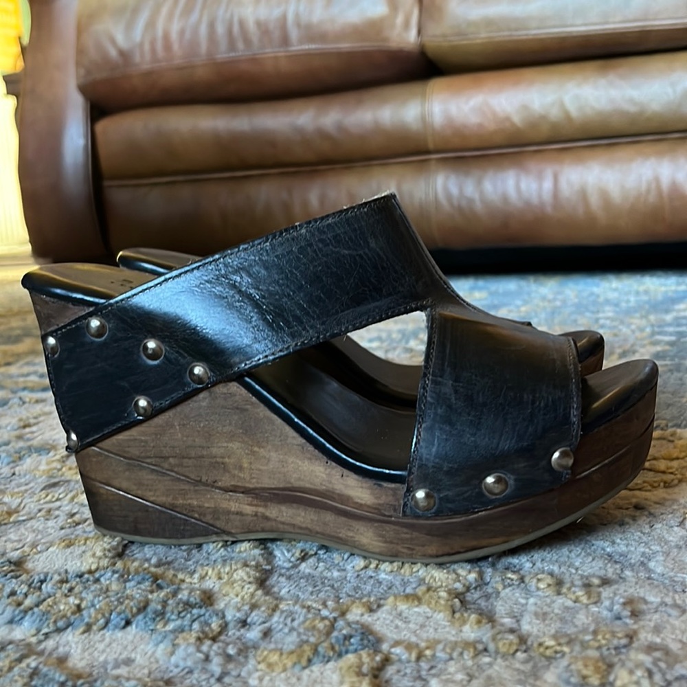 Bed Stu Black Olea Clog Wedge Sandals